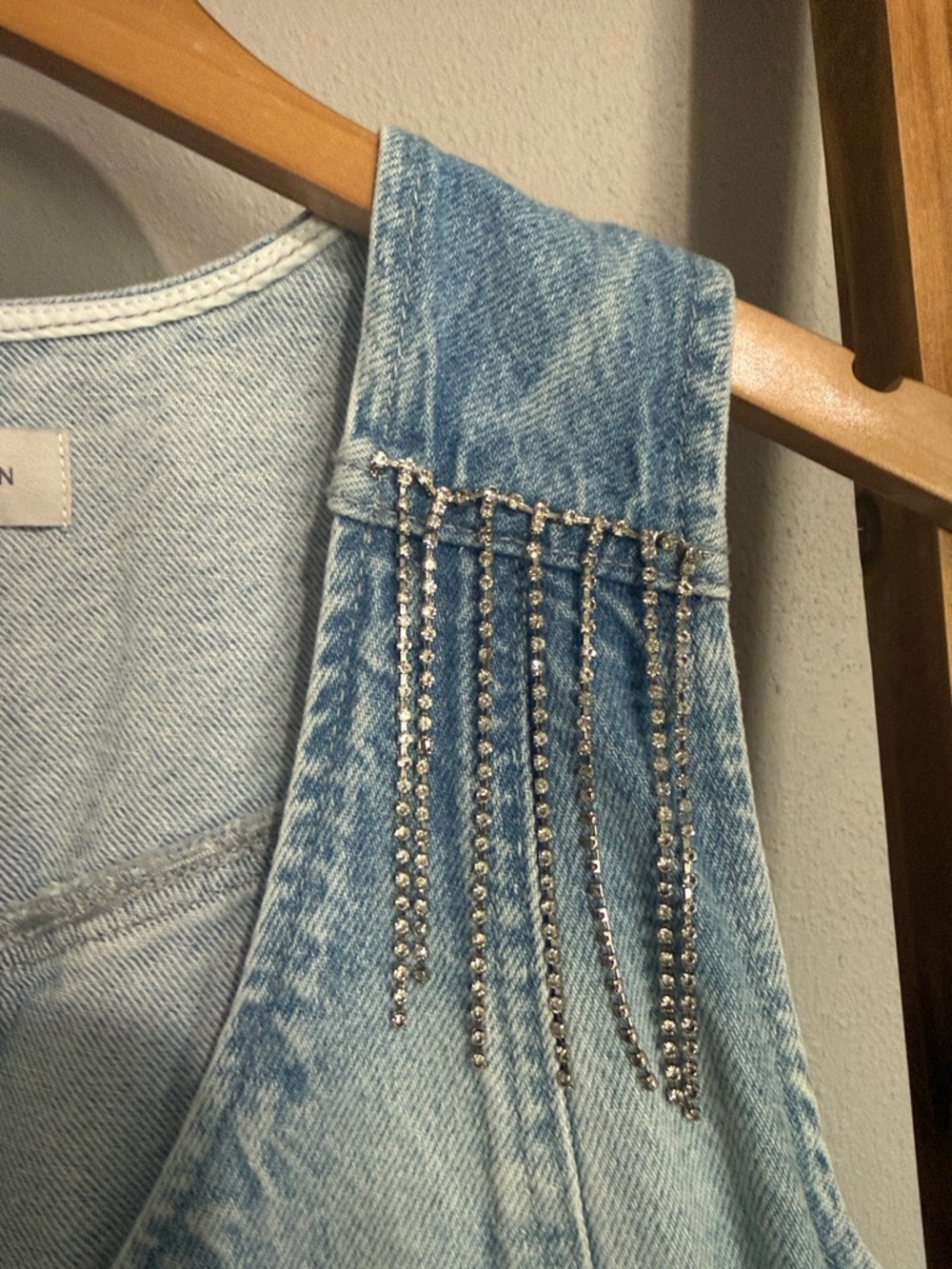 PacSun Light Blue Cropped Denim Vest with Silver Chain Fringe - Picture 2 of 5